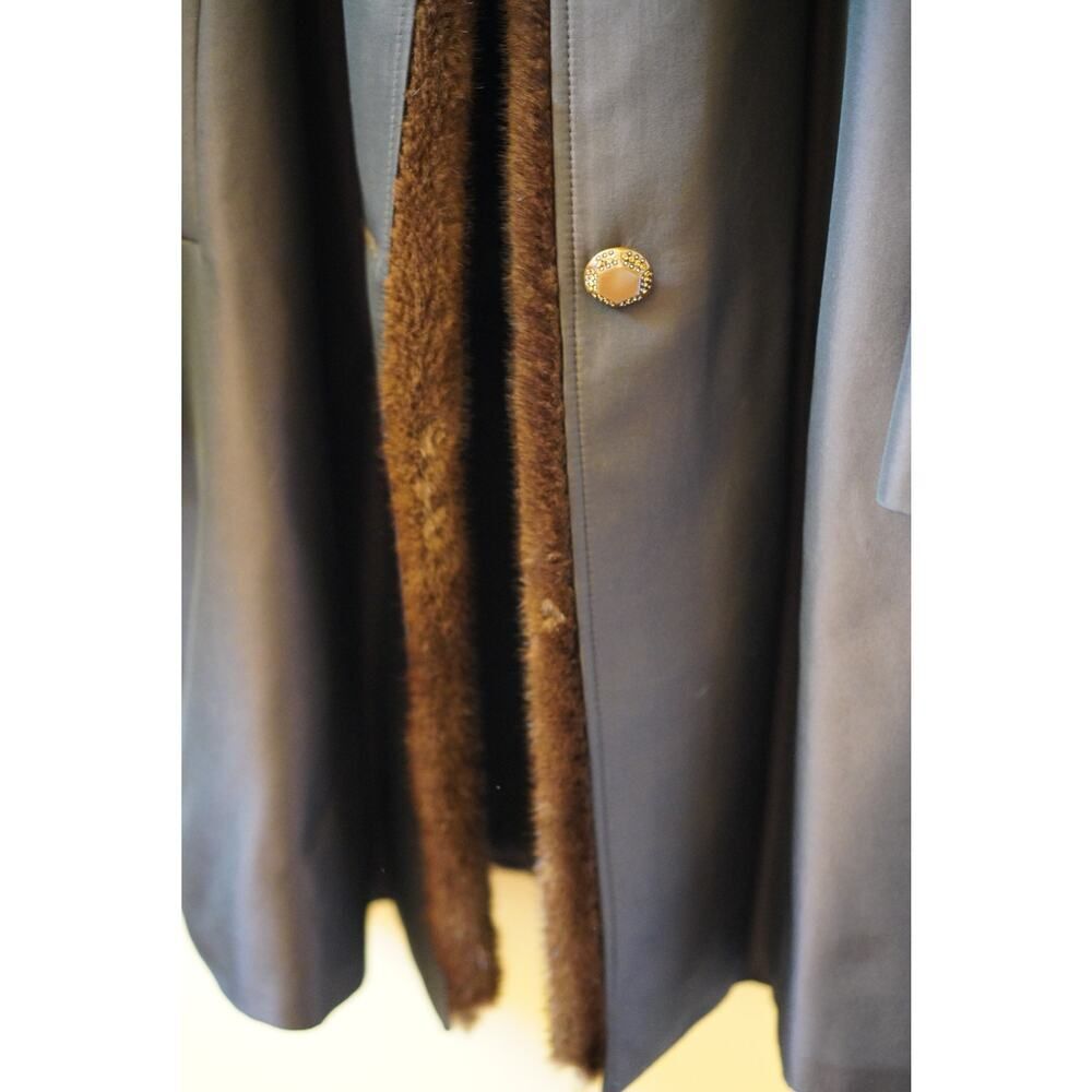 Vintage Woodan Fur Lined Leather Coat Mob Wife Mink Collar Brown Car Coat M - Picture 9 of 11